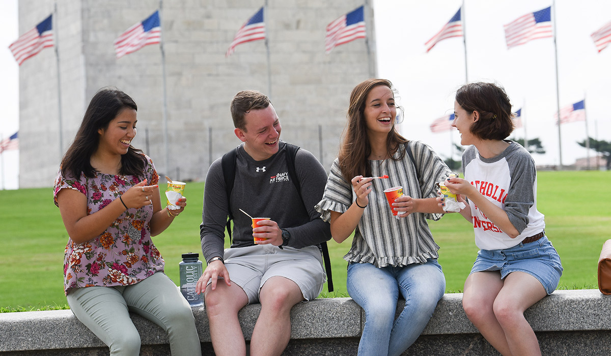 Students sitting on the National Mall