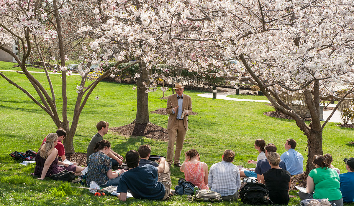 Class outside during spring